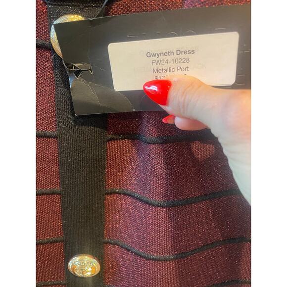 NWT Retrofete Gwyneth bodycon high neck midi dress metallic port small - Picture 14 of 16